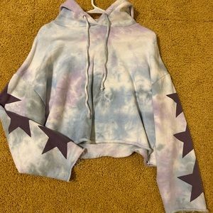 Storia Blue and White And Purple Tie Dye Hoodie With Stars On Sleev Size Medium